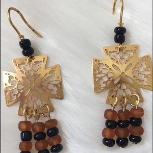 18K GOLD FILLED Chandelier Earrings- CROSS DESIGN WITH STONES.